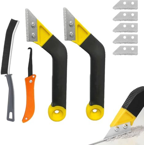 Fliesenfugen Entferner, 9 Stücke Fugenreiniger Fugenentferner Werkzeug Fliesenfugen Entfernen Werkzeug Groove Cleaning Tools mit 5 Ersatzklingen 1 Bürsten für Wand Badezimmer Fliesen