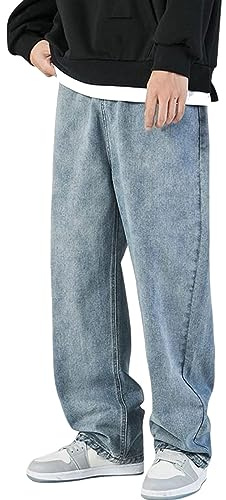 RUMAOZIA Jeans da uomo Baggy Y2K Jeans skateboard jeans con gamba larga Harajuku Denim Pants blu dritti jeans Trouser Streetwear Vintage Denim Pantaloni Hip Hop Pantaloni Straight Leg Jeans