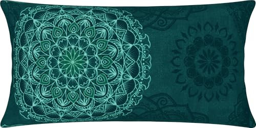 Erwin Müller Kissenbezug, Kissenhülle Flanell - Mandala - mollig warm, temperaturregulierend, mit praktischem Reißverschluss - Petrol Größe 40x80 cm