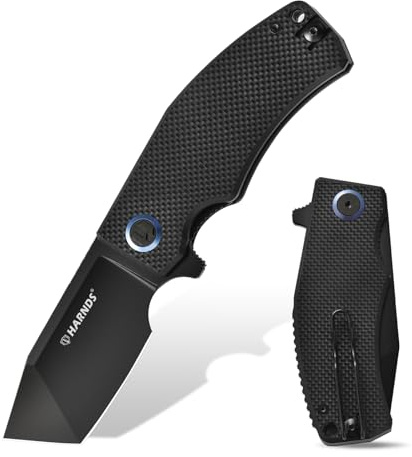Harnds Taschenmesser D2 Stahl Klappmesser Tanto Klinge EDC Messer mit Taschenclip, G10 Griff, Scharfe Camping Messer Revenant (Schwarz-Schwarz Titan)