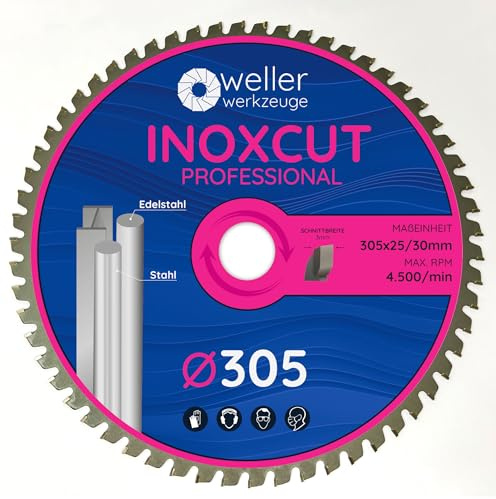 WELLERWERKZEUGE I Profi INOXCUT Sägeblatt 305x30/25mm Kreissägeblatt Kappsäge für Stahl Edelstahl und NE Metalle