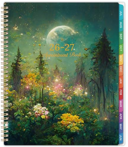 2026-2027 Appointment Book/Planner - Appointment Book 2026-2027, Jul.2026 - Jun.2027, 9 x 11, Daily/Hourly Planner 2026 2027 with 30-Minute Increments, Twin-Wire Binding + Colorful Tabs + Back Pocket, Dreaming Moon