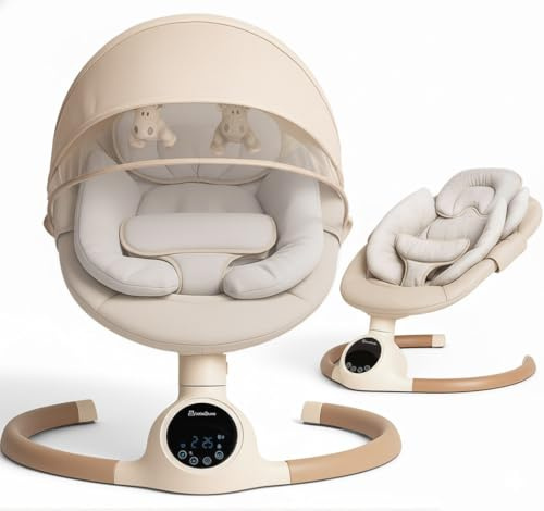 BEBE2LUXE ALPHA, Sdraietta dondolo automatico per neonato fino a 9 kg, Altalena Eletrica con Melodie, Telecomando, touch screen LED, Regolazione dello schienale, Timer, silenzioso