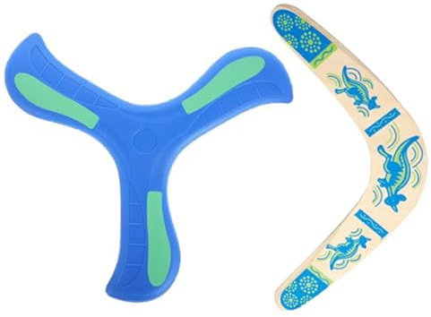 YQYCE 2 Stück Boomerang, Bumerang, Blauer Leucht Boomerangs und Holz-Bumerangs, für Alle Altersgruppen, Perfekt für Outdoor Spiele, Partys und Mehr