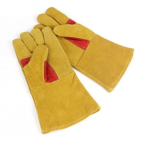 Guantes de trabajo Men cuero que trabajan soldadura seguridad Protección guantes construcción resistentes al desgaste, soldador(Upgrade 1 pair)