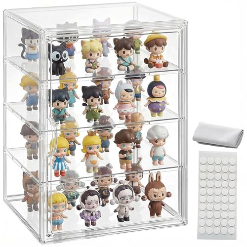 Clear Acrylic Display Case for Figures, 4 Layer Adjustable Acrylic Boxes for Display, Stackable Display Boxes for Collectibles, Action Figure Display Case for Shoe, Bread, Cosmetic, Handbag, 1 Pack