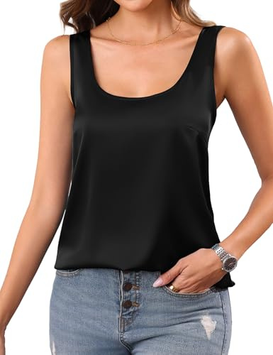 Aottori Camiseta de Tirantes Mujer para Verano Tejido de Satén con Cuello U | Ajuste Suelto, Estilo Casual, Estilo Elegante, Acabado Liso, para Uso Casual, Comodidad Flexible