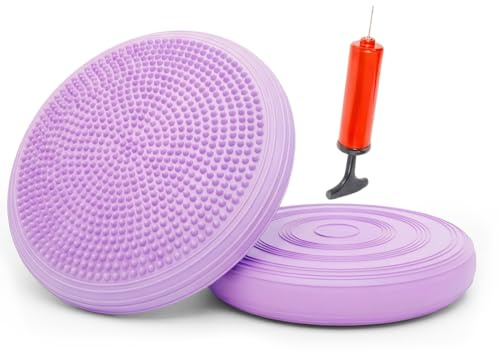 Erwachsene Balancekissen Ballsitzkissen mit Luftpumpe, 33 cm Durchmesser, Rundes Ballsitzkissen, Gleichgewichtstrainer, Luftkissen für Core, Koordination, Fitness Rückentraining Pad (Lila)