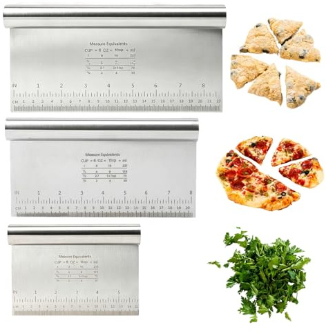 3 spatole per impasto in acciaio inox, 15/20/22 cm, tagliapasta con scala di misurazione, antiaderente, tagliapasta in acciaio inox, utensili da forno per torte, pizza, torte e biscotti
