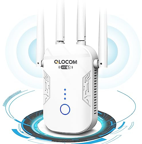 QLOCOM 2026 Nouveau Répéteur WiFi Puissant 1200Mbps, Amplificateur WiFi sans Fil Double Bande 5GHz & 2.4GHz avec WPS, WiFi Extender jusqu'à 130㎡, Compatible avec Toutes Les Box Internet