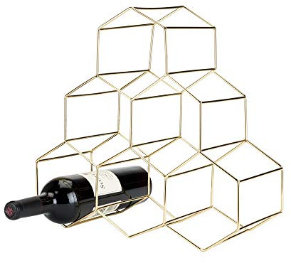 Viski Geo Countertop Wine Rack Freestanding, 6 Wine Bottle Holder for Wine Storage, Kitchen Decor, Wine Pantry Storage, 14.25, Gold