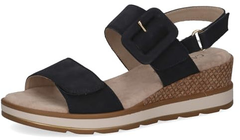 CAPRICE Damen Sandalen mit Absatz aus Leder mit Fußbett, Blau (Ocean Nubuc), 36 EU