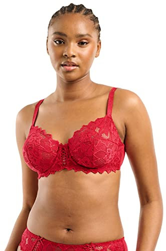 Sans Complexe - Arum - Soutien-Gorge Emboitant en Dentelle avec Armatures - Classique - Femme - Rouge Perse - 95C
