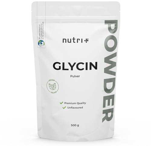 Nutri+ L-Glicina en Polvo vegana + 100% pura + altamente dosificada - Glycin 500 g - Aminoácido sin Aditivos - ideal para endulzar Sustituto del Azúcar - Fabricado en Alemania