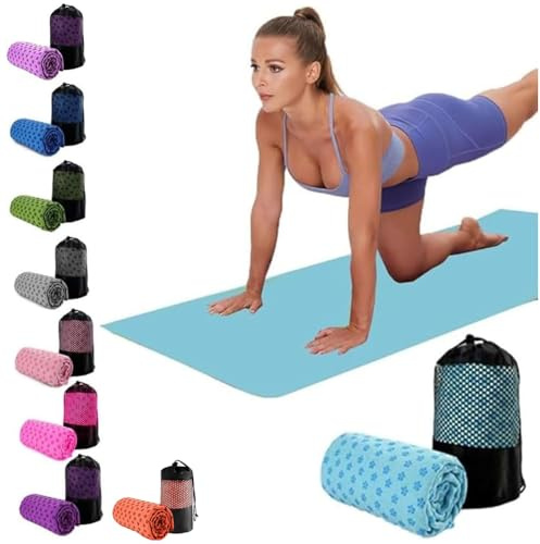 Oaygat Yoga Towel Sweat Absorbent Non-slip Yoga Towel with Grip Dots Quick-drying Yogas Mat Cloth Hot Yoga Towels Breathable Yoga Mat with Mesh Carrying Bag Microfiber And Machine Washable…