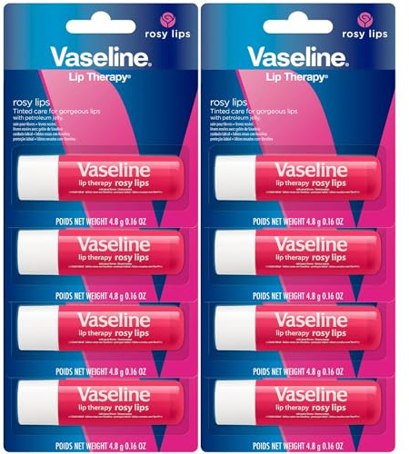 Vaseline Lip Therapy Rosy Lips 8-Pack – Moisturizing Lip Balm, Tinted, 0.16 Oz Ea