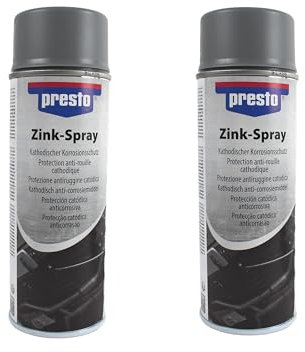 2x 400ml Presto Zinkspray, Kathodischer Korrosionsschutz, Rostschutz, Kaltverzinkung, Metall, Grundierung, Haftgrund - hochhitzebeständig bis 600°C, für Schweißnähte