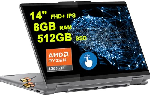 Lenovo Yoga 7 2-in-1 AI PC Laptop 14 FHD+ IPS Touch AMD Zen4 6-core Ryzen 5 8640HS (> i7-1255u) 8GB RAM 512GB SSD Backlit Fingerprint FHD IR Privacy Camera Long-Lasting Battery Win11 + HDMI Cable