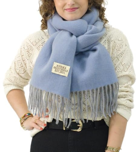 XIFRIKA Bufanda Larga para Mujer con Flecos de Color Azul, Gris – Pañuelo Suave, Cálida y Elegante, Bufanda Tamaño 200x64 cm. Abrigada e Ideal para Invierno