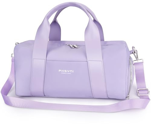 Borsa da palestra per donne, ragazze e uomini, Viola, 16 Small Size, Manico in pelle PU facile da trasportare
