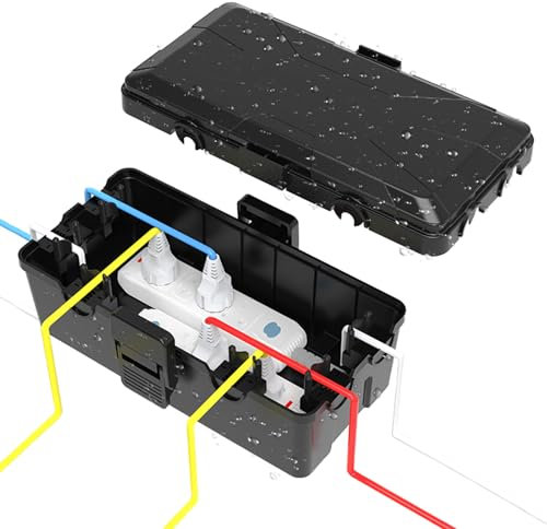 Scatola per cavi impermeabile IP54, impermeabile per esterni, cavo Qrganizer, scatola di collegamento per esterni, scatola di gestione dei cavi, protegge prese, spine, prese, nero, 26 x 15 x 9 cm