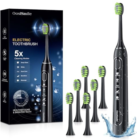 Electric Toothbrush, Sonic Electric Toothbrush for Adults with 6 Brush Heads, Rechargeable Sonic Toothbrush with 5 Modes, 100 Days of Use with 3-Hour Fast Charge, IPX7, 42000 VPM & 2 Minute Timer
