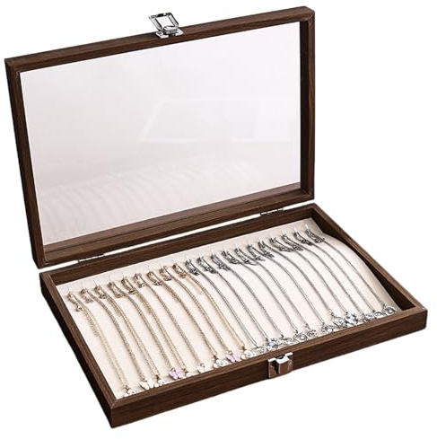 Leikurvo 20 ganci per collana, vassoio in velluto con coperchio trasparente, organizer per gioielli, organizer per collo, chiusura a chiave, per collane, ciondoli, collane Jeweley, vassoio, colore