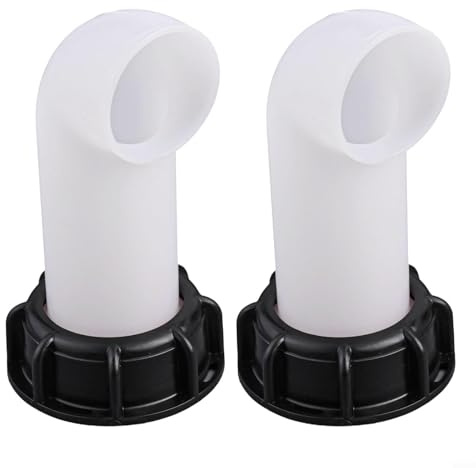 Gdfnmogo Paquete de 2 adaptadores de contenedor IBC con boquilla de salida de 90 grados para tanque de agua de lluvia, accesorios de barril de almacenamiento, 60 mm, material de polipropileno blanco