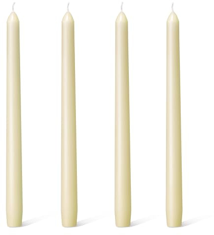 Everymoment Ivory Taper Candles - 4 Pack 10 Inch Candlesticks - Dripless & Smokeless Tapered Candle 8 Hours Unscented Cream Candle Sticks - Perfect for Wedding Holiday Dinner Party Home Decor