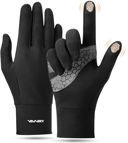 YANIKY Laufhandschuhe Touchscreen Handschuhe Herren Damen Leichte Sport Handschuhe Unisex Winddicht Winter Fahrradhandschuhe rutschfest Winterhandschuhe für Laufen Fahren Radfahren (Schwarz, L-XL)