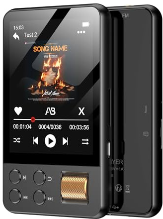 AGXOV Lecteur MP3 128Go avec Bluetooth 5.4, Lecteur Musique Enfant Hi-FI avec Écran Tactile 2.4, Baladeur MP3 Sport Compatible avec Radio FM, Enregistrement, Prend en Charge Cartes TF Jusqu'à 512 Go