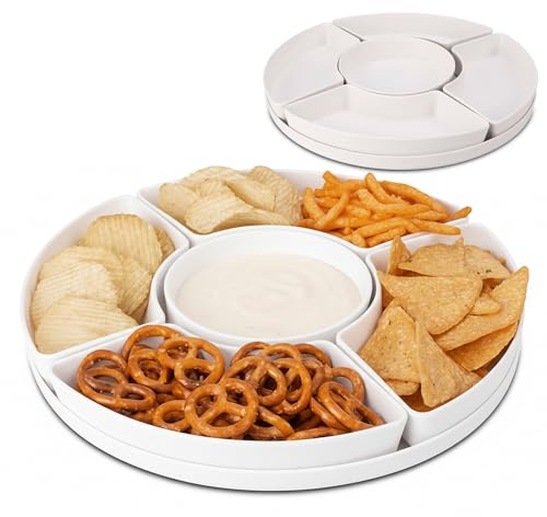 Tool & Tree Plato para aperitivos con 5 compartimentos, juego de cuencos para aperitivos, color blanco (melamina), plato de servir de 30 cm de diámetro, perfecto como frutero, caja de aperitivos y