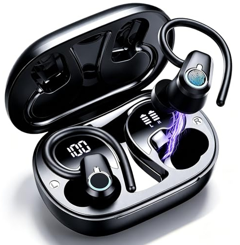 Cuffie Bluetooth Sport, Auricolari Bluetooth 5.4 Wireless con 4 mic Cancellazione Rumore ENC, 50Ore Cuffiette Bluetooth con Display LED, Ricarica Rapida, IP7 Impermeabili Senza Filo per Android/iOS