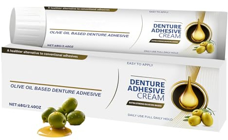 Crema adhesiva para prótesis dentales, 68 g, crema adhesiva para prótesis dentales, aceite de oliva, reutilizable, adhesivo para dentaduras postizas, adhesivo termoplástico, ajuste de prótesis