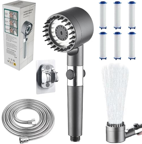 Soffione Doccia ad Alta Pressione, Soffi-one Doccia, Soffione Do-ccia con Filtro a 15 Fasi, Soffio-ne Docci-a Anticalcare, 3 + 1 Tipi di Getti per Soffione Doccia ad Alta Pressione e Risparmio Idrico