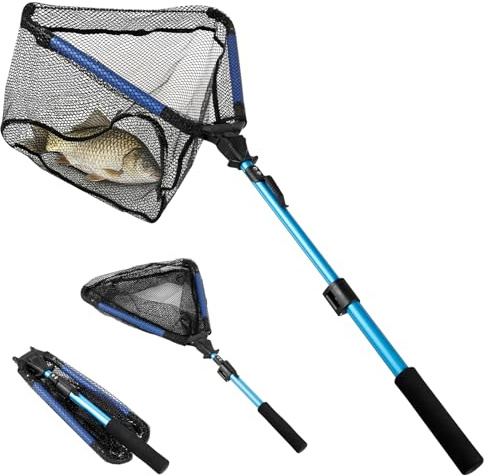 Zhjiutak Floating Fishing Net Extendable 73cm-93cm Tangle-Free Anti-Snag Coated Aluminium Alloy Landing Net, Quick Release Pond Net for Catching Fish, Crap, Trout