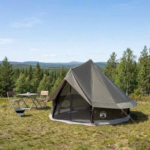 LoogCape Tipi Tent Brown Grey 250 x 250 cm Polyester Steel with Roof, Foldable Quick Release Throw Tent for Camping Family, Outdoor Protection and Shade in Summer