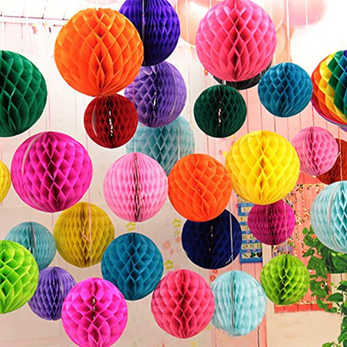 12 Mixed Size (6,8,10) Tissue Paper Honeycomb Balls for Wedding Birthday Festival Party Home Decoration - Assorted Colors (12pcs)