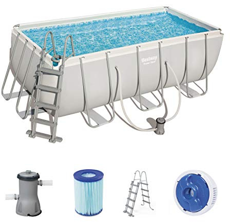 Bestway Piscine rectangulaire avec Cadre en Acier et Pompe de Filtration 412 x 201 x 122 cm Gris