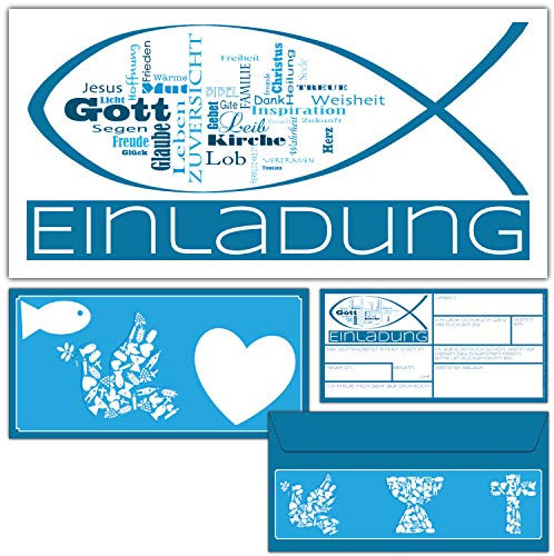 15er Set WORTWOLKE Einladungskarten mit Umschlag zur Kommunion Konfirmation Taufe zum Ausfüllen - Einladungen für Jungen & Mädchen von BREITENWERK