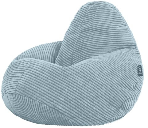 Icon Dalton Sitzsack Kinder, Hellblau, Flauschiger Cord Stoff, Sitzsack Cord mit Füllung, Bequemer Kinder Gaming Sessel, Kuschelsessel, Lese Sessel, Schlafzimmer, Kinderzimmer, Spielzimmer