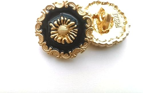 CLYAIYLC 20pcs Metal Pure Black Buttons Court Floral Edge Fine Shining Sunflower Shirt Button Clothing Accessories Decorative Buttons 12.5mm/0.5inch（Pure Black）