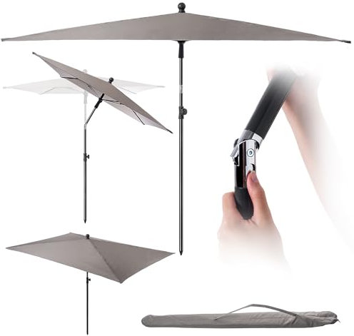 KADAX Rechteckiger Balkonschirm, 210 x 140 cm, Höhenverstellbarer Sonnenschirm für Balkon & Terrasse, Knickbarer Terrassenschirm Mit Transporttasche (Taupe)