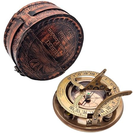 Treasure Lords Brújula vintage de latón y cobre, reloj de sol para camping, senderismo, turismo, regalo grabado