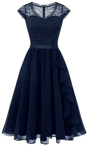 WedTrend Women's Short Floral Lace Bridesmaid Dress A-line Swing Party Dress WT0212NavyS