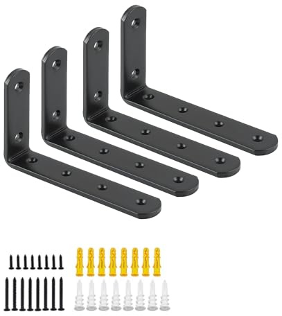 Mooche 4 Pièces Supports d' Étagère Murale Robustes de 12.5 X 7.5 CM, Equerre Etagere Murale à Angle Droit de 90°, Equerre Etagere Matériau Durable pour Chambre/Salle de Bain/Cuisine, Noir