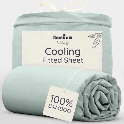 Bambaw Sábana Bajera Bambú 180x200 cm, Bolsillo 35 cm, Ropa de Cama Antiacaros para Cama 180, Sabana Verano e Invierno Termica y Suave, Sabanas de Bambu 180x200, Certificado Oeko-Tex (Verde Agua)