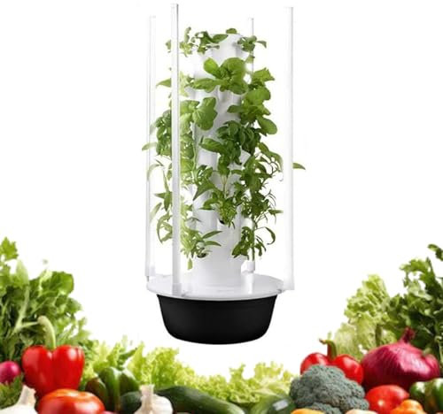 Torre di coltivazione intelligente, torre aeroponica verticale, giardino di erbe aromatiche da interno con pompa e serbatoio d'acqua mobile, fioriere mobili,20Holes+LED