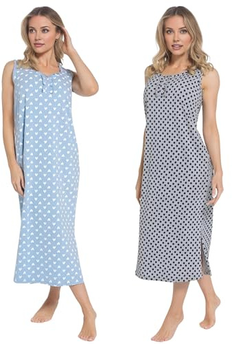 INSIGNIA Womens Soft Jersey Nighties Sleveless Nightdress (Blue & Grey, 22-24)