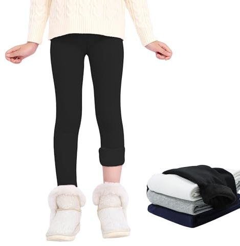 JinBei Leggings Térmicos Niñas Forro Polar Invierno Algodón, 5-13 Años | Grueso Largos Pantalones, Calentitos Suaves Mallas, Elástico Termico Pantalón, Unicolor, para Escuela, Casual, Deportiva